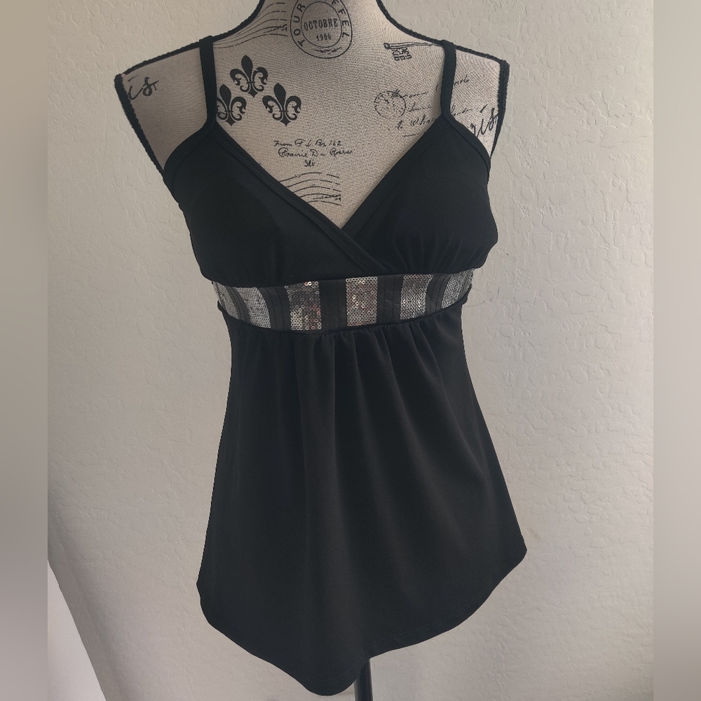 Vintage Y2K YaG Couture Black & Silver Sequins embellished top_Small